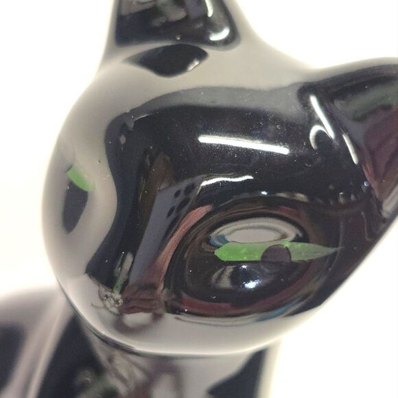 Vintage Black Glazed Ceramic Siamese Cat Figurine MCM Halloween Decor - Picture 3 of 9